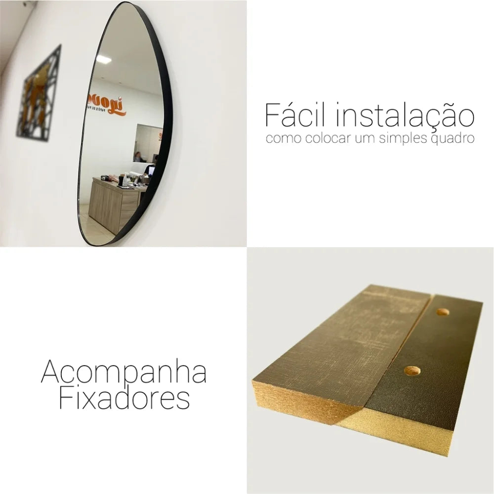 Espelho Orgânico com Moldura em Couro Eco