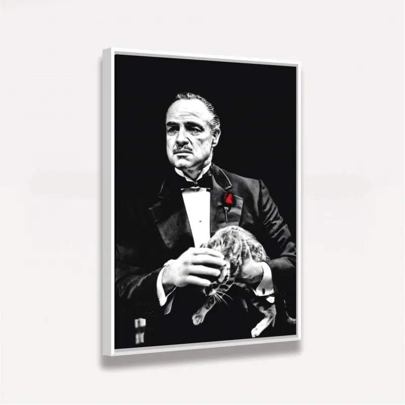 Quadro Poderoso Chefão e Gatinho - Preto e Branco