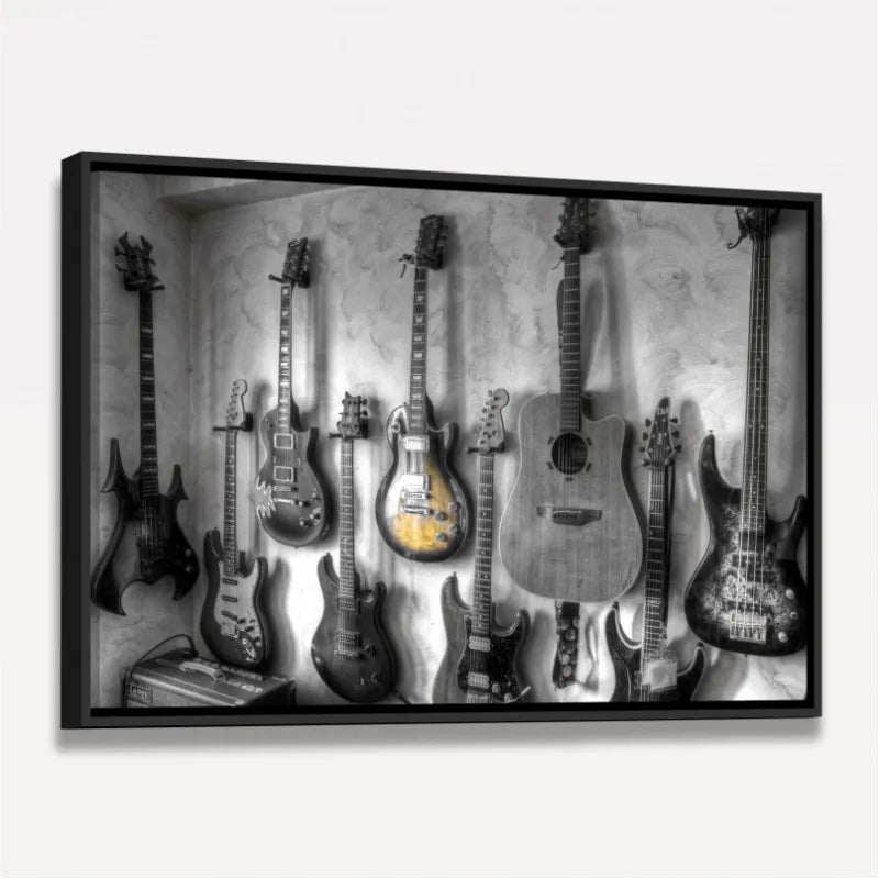 Quadro Violão Guitarras Coleção - Preto e Branco