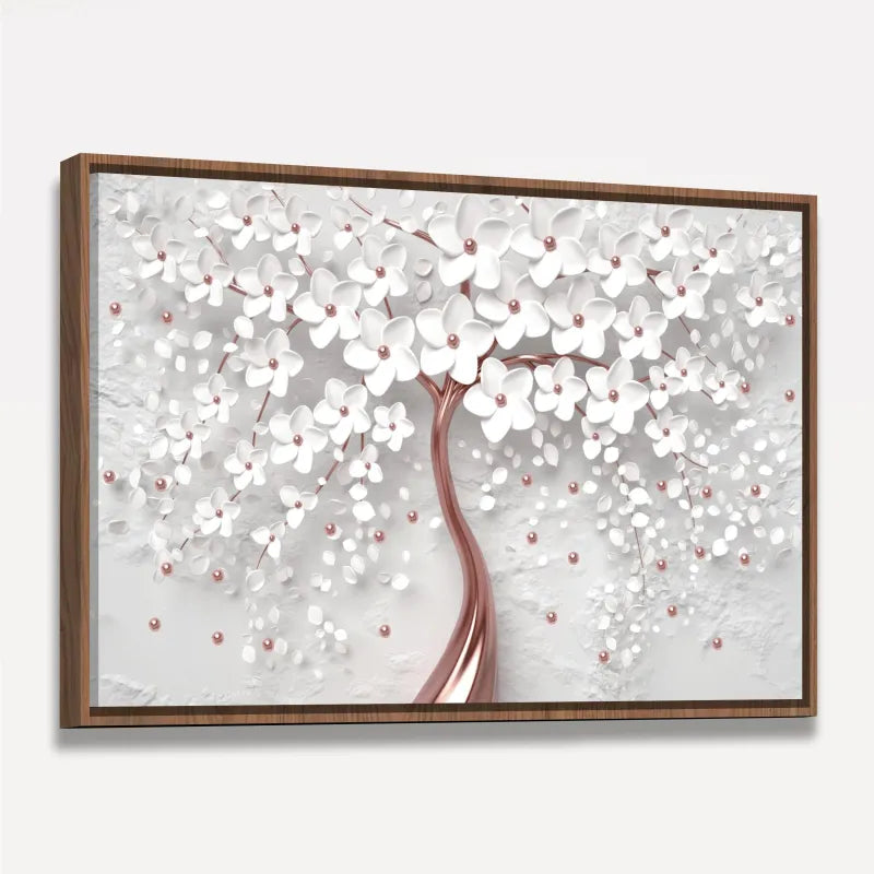 Quadro Decorativo Flores Cerejeira Branca e Rose Gold