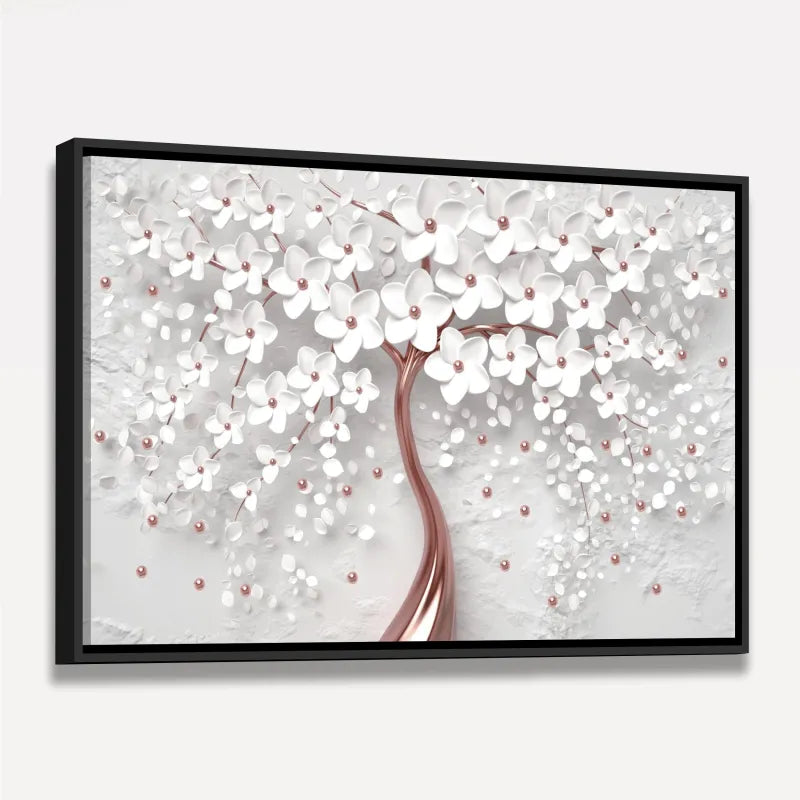 Quadro Decorativo Flores Cerejeira Branca e Rose Gold