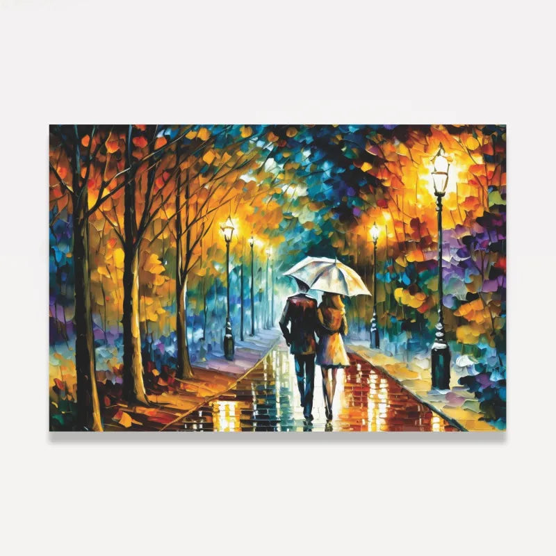 Quadro Casal Amor Sob a Chuva Abstrato Pinceladas