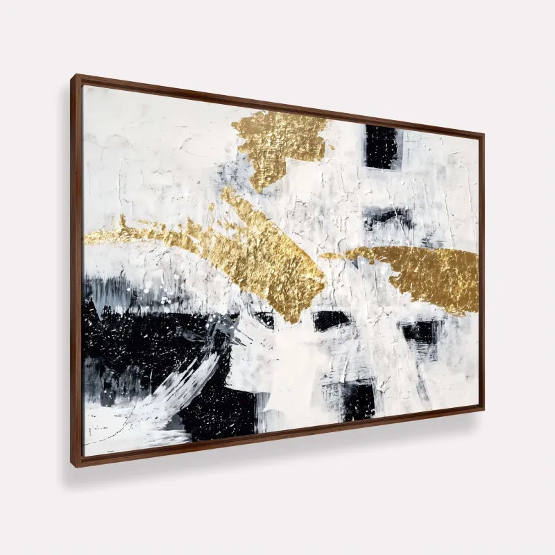 Quadro Abstrato Monocromático Elegância Dourada