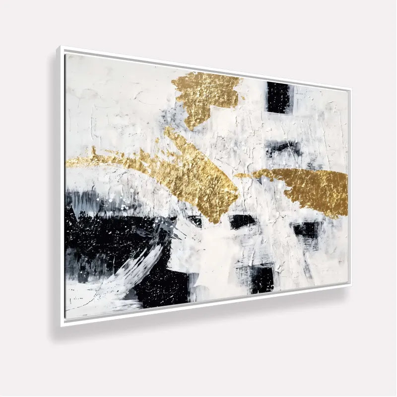Quadro Abstrato Monocromático Elegância Dourada