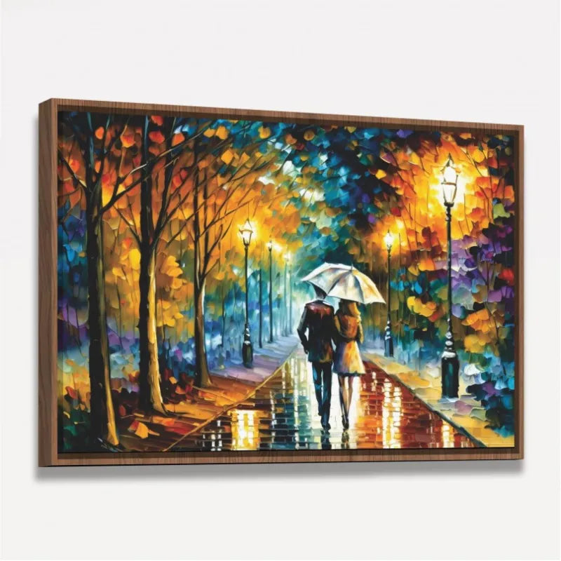 Quadro Casal Amor Sob a Chuva Abstrato Pinceladas