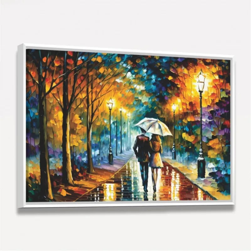 Quadro Casal Amor Sob a Chuva Abstrato Pinceladas