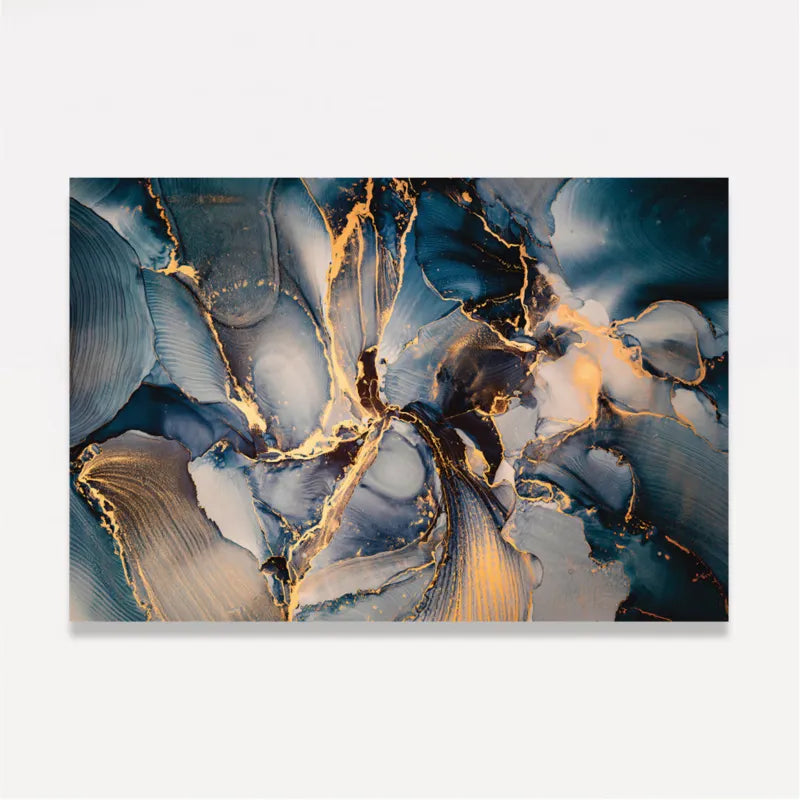 Quadro Abstrato Mix Azul e Dourado Moderno