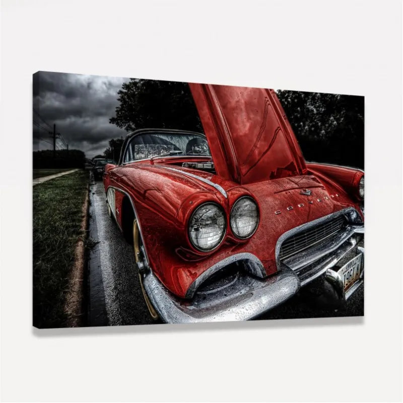 Quadro Carro Antigo - Corvetti Vermelho em Arte