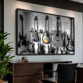Quadro Violão Guitarras Coleção - Preto e Branco