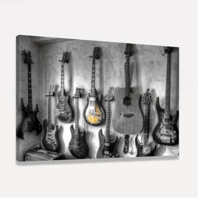 Quadro Violão Guitarras Coleção - Preto e Branco