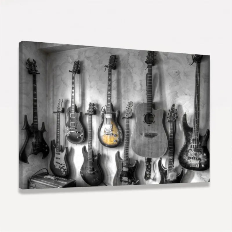 Quadro Violão Guitarras Coleção - Preto e Branco