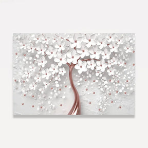 Quadro Decorativo Flores Cerejeira Branca e Rose Gold