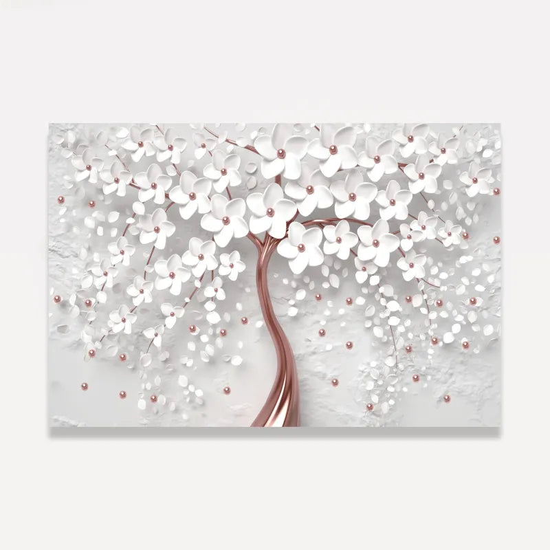 Quadro Decorativo Flores Cerejeira Branca e Rose Gold