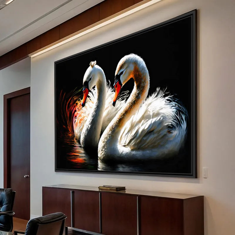 Quadro Casal Cisnes Artístico Soft Love
