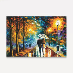 Quadro Casal Amor Sob a Chuva Abstrato Pinceladas