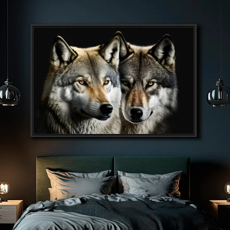 Quadro Casal de Lobos Amor Uivante Artístico