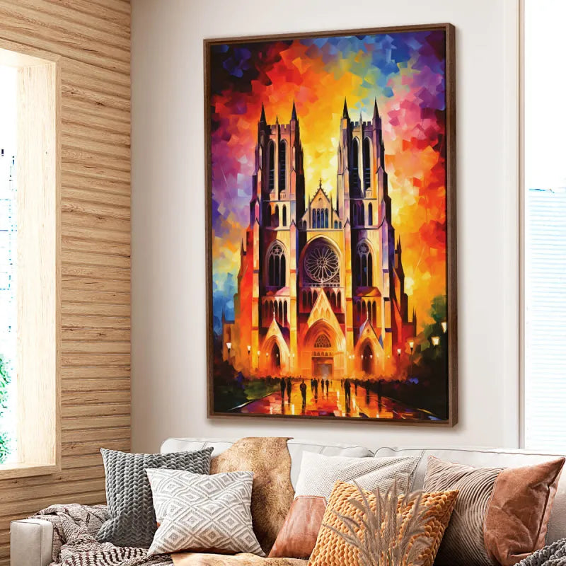 Quadro Catedral Nacional de Washington - EUA Impressionismo Moderno Espatuladas