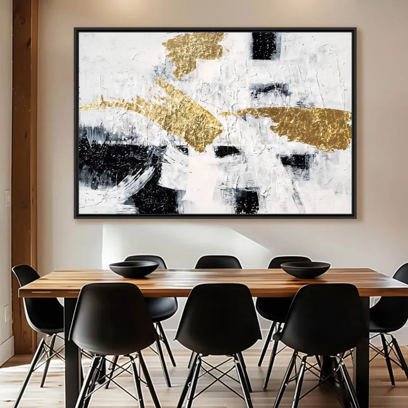 Quadro Abstrato Monocromático Elegância Dourada