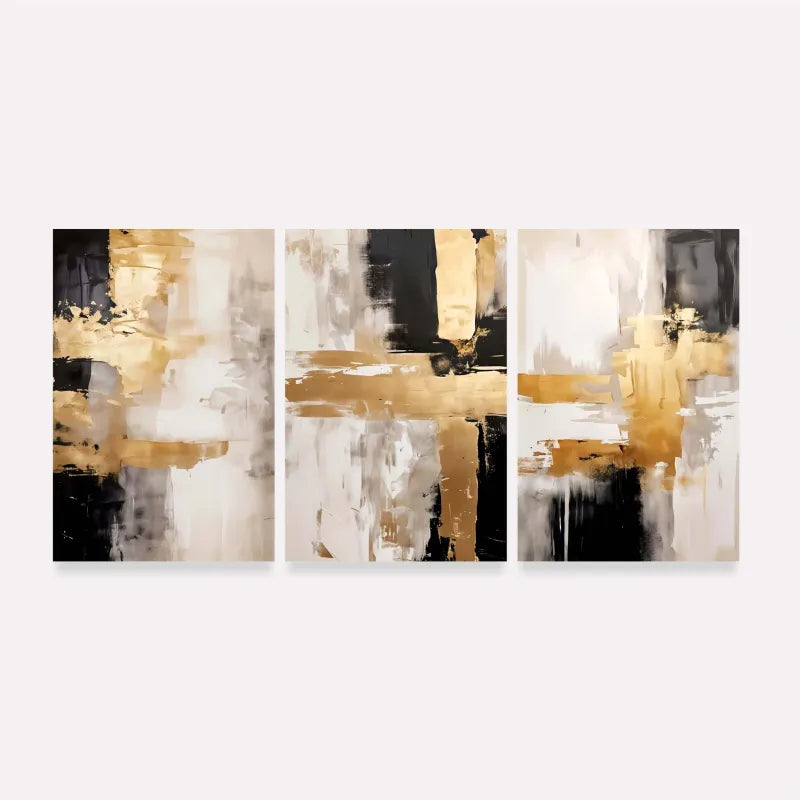 Quadro Abstrato Elegância Dourada Tons de Ouro e Preto