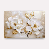 Quadro Luxo Floral Magnólias Douradas e Branco