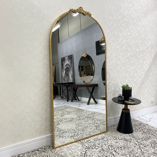 Espelho Oval Base Reta Estilo Clássico com Moldura Dourada Folheada à Mão